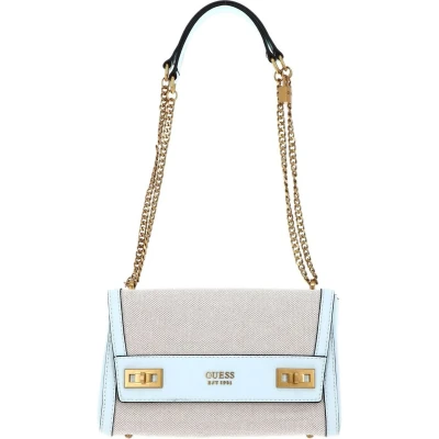 Afbeelding van GUESS Schoudertas Katey Flap Shoulder Bag Natural / Aloe Palm Turquoise Crème
