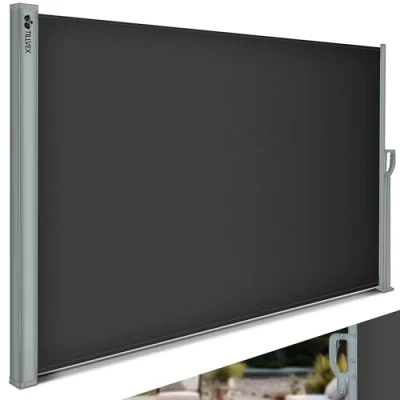 Afbeelding van tillvex® Zijmarkies, 160 x 300 cm, uittrekbaar en ondoorzichtig, inkijkbescherming voor balkon, tuin terras, zijrolgordijn met wandhouder, zonwering van roestvrij staal, luifel, windscherm