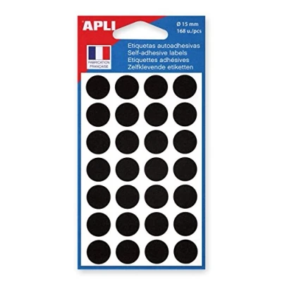 Afbeelding van Agipa ronde etiketten in etui diameter 15 mm, zwart, 168 stuks, 28 per blad etiket
