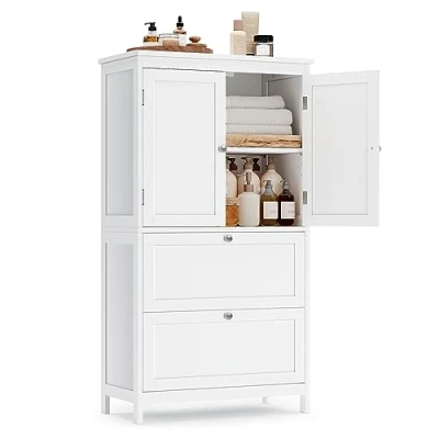 Afbeelding van VASAGLE Badkamerkast BBC551P31, badkamermeubel, keukenkast, opbergkast, met 2 deuren en laden, verstelbare plank, 30 x 60 110 cm, klassiek wit