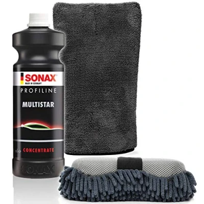 Afbeelding van detailmate SONAX ProfiLine MultiStar Universele reiniger 1L 2 in 1 insectennet wasspons precisiehandschoen 1000 GSM