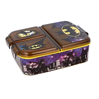 Afbeelding van Theonoi Kinderlunchbox, lunchbox, sandwichbox, lunchbox voor kinderen met vakken, broodtrommel onderverdeling kleuterschool, kinderbroodtrommel van kunststof, BPA vrij, Batman