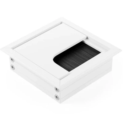 Afbeelding van ATM® Kabeldoorvoer voor bureau, aluminium met geïntegreerde borstel en klep, orde overzicht op de werkplek, rechthoekig, wit, 80 x mm