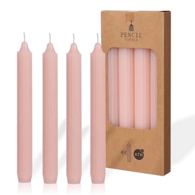 Afbeelding van COMFORDER Set staafkaarsen, 4 x tafelkaarsen, effen + geribbeld, 20 cm, 7 uur brandduur (roze)
