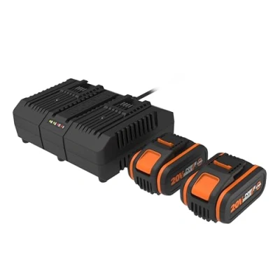Afbeelding van WORX 2 accu&#039;s en dubbele oplader 20 V 4 Ah WA3611 (met laadniveau indicator, compatibel met alle gereedschappen V/40 V/80 V)