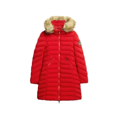 Afbeelding van Superdry Vrouwen Halflange Fuji jas met Capuchon Imitatiebont Rood Grootte: 36