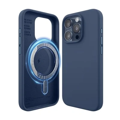 Afbeelding van elago Magnetische Silicone Hoesje Compatibel met iPhone 15 Pro Case, MagSafe Alle Accessoires, Ingebouwde Magneten, Premie Siliconen [5 Laags Structuur] (Blauw)