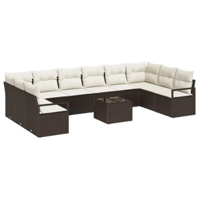Afbeelding van vidaXL 10 delige Tuin Sofa Set met Kussens Grijs Poly Rattan, 2 zitter Opslag &amp; Bruin Rattan