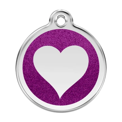 Afbeelding van Heart Purple glitter hondenpenning large/groot dia. 3,8 cm RedDingo