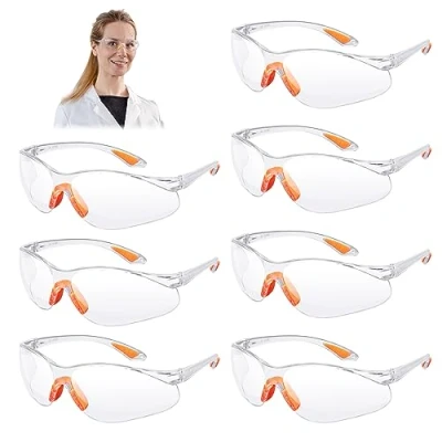Afbeelding van Kigniote veiligheidsbril, werkbril, 8 stuks, transparante laboratorium, veiligheidsbril voor werk, stofdicht, schietsport kinderen, heren en dames