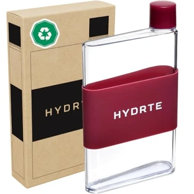 Afbeelding van Hydrte De platte waterfles Lekvrije BPA vrij plastic ultieme handtas dunne Past in elke tas (350 ml, robijnrood)