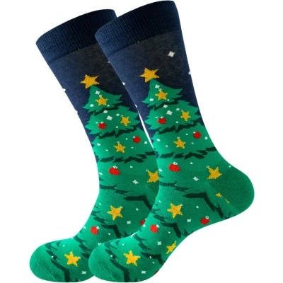 Afbeelding van Kerstsokken met kerstboom rode ballen en gouden sterren Sokken heren/dames maat 40 45 grappig design kerstcadeau
