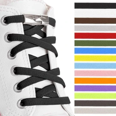 Afbeelding van SULPO Platte veters zonder strikken, gespsluiting, snelsluiting, elastische schoenveters, rubber, veters, voor kinderen en volwassenen, zwart