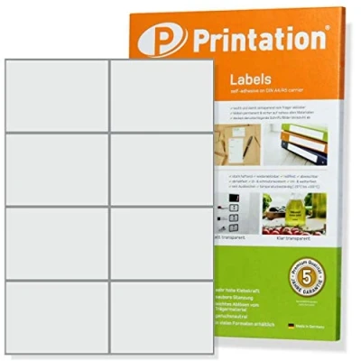 Afbeelding van Printation Universele etiketten, 105 x 74 mm, zelfklevend, bedrukbaar op 10 DIN A4 vellen van 2 4 8 80 adresetiketten, cm, per vel, adreslabels, internetmerk 3427, 4626, 8645
