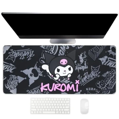 Afbeelding van Hello Kitty Jumbo Kuromi bureauonderlegger, grote bureau muismat, kawaii schattig decor, 70 x 30 cm
