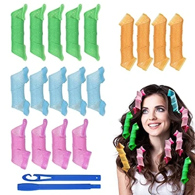 Afbeelding van URAQT Haarkrulspelden Styling Kit, 18 Stks Warmteloose Spiraalvormige Krulspelden, Wave Stijl Haarrollen met Haken, DIY Kapsel Gereedschap voor Vrouwen Meisjes (25cm &amp; 15cm)