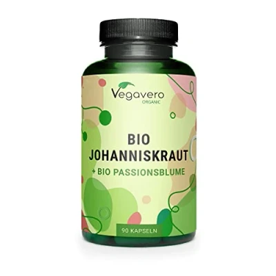 Afbeelding van Vegavero BIO Sint Janskruid hoge dosering met BIOLOGISCHE Passiebloem extracten uit Europa Laboratorium getest Hypericine Flavonoïden Veganistisch zonder toevoegingen