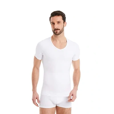 Afbeelding van FINN Figuurvormend compressieshirt voor heren, met buikweg effect, korte mouwen, shapewear, onderhemd van katoen, body shaper een platte buik, wit, 4XL