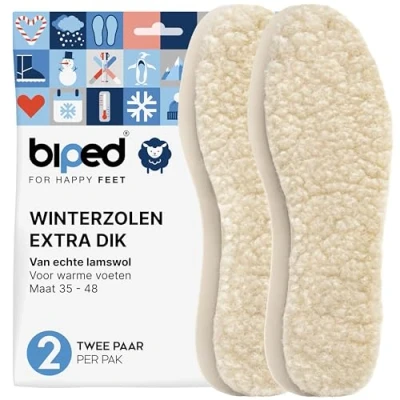 Afbeelding van biped 2 paar inlegzolen van lamswol Extra dikke echte Verwarmende voor dames en heren z1015(47)