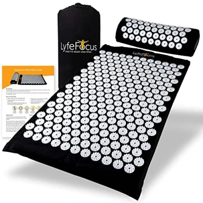 Afbeelding van LyfeFocus Acupressuur Mat &amp; Kussen Set met Reistas Gedempte Spike Acupunctuur Massage voor rug, nek schouder pijnverlichting verlichten spierspanning stress Ideaal welzijnscadeau
