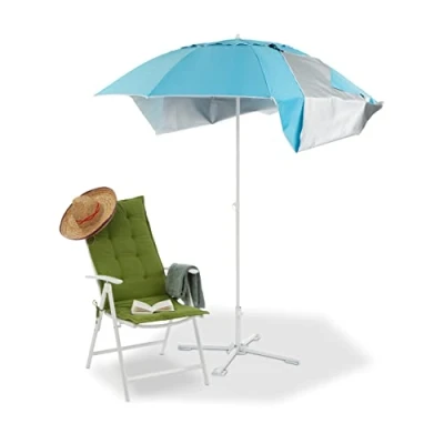 Afbeelding van Relaxdays strandtent parasol 2 in 1 strandparasol zonnebescherming windbescherming