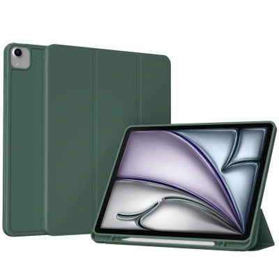 Afbeelding van Apple iPad Air 13 inch (2024) M2 Hoes: Accezz Smart Silicone Bookcase Donkergroen Kunstleder Tablet Hoezen