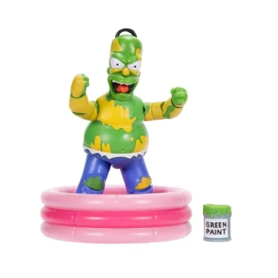 Afbeelding van The Simpsons Furious Homer 12,7 cm Premium Collector&#039;s Action Figuur van JAKKS Pacific, inclusief accessoires en breekbare hek, Smashing Arm Action, volledig gearticuleerd