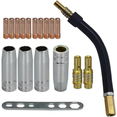 Afbeelding van RIVERWELD MB15 15AK Contact Tip 1.0mm M6 &amp; Tips Houder Difuser Shield cup Torch Neck Voor MIG Lastoorts 18 stks