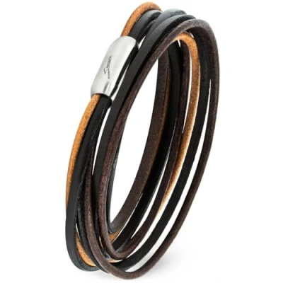 Afbeelding van Simaru Leren designer wikkelarmband met roestvrijstalen magneetsluiting, uniseks, gemaakt in Duitsland, 17 centimeters, Leer, zonder steen