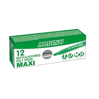 Afbeelding van Alpino Set van 12 viltstiften Maxi, grijs, super wasbare voor kinderen, superheldere schoolstiften, dikke punt 5,7 mm, duurzaam en robuust