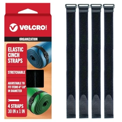 Afbeelding van VELCRO Merk 30 Inch Elastische Banden, 4 Pack Rekbaar en Verstelbaar voor Snug Fit Bevestig Outdoor Paraplu&#039;s, Hout, Dekens, Polen, Meer Cinch met gesp, Zwart 30x1