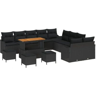 Afbeelding van vidaXL 13 delige Tuin Sofa Set met Kussens Zwart Poly Rattan Acacia