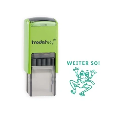 Afbeelding van Trodat edy FIX Motivatiestempel voor leraren en opvoeders, stempelset om te motiveren, 1 motief kikker verder SO, Duits, behuizing groen, afdruk zelfkleurend, 20 x mm