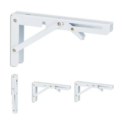 Afbeelding van Relaxdays inklapbare plankdragers set van 4, vouwdragers, plankhouders, metaal, HBD: 11 x 3 20 cm, schapdrager, wit