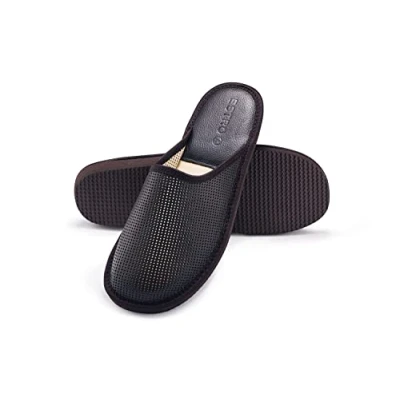 Afbeelding van ESTRO Pantoffels Heren Sloffen Open Teen Leer Huis Slippers F19 (44, Donkerbruin F20)