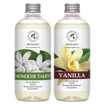 Afbeelding van Geurverspreider Navulling Monoï de Tahiti &amp; Vanille 1L 2x500ml Navulset voor Reed Diffuser Kamergeur Kamerlucht