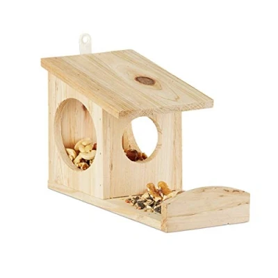 Afbeelding van Relaxdays eekhoorn voederhuisje voederhuis voederkast voederbak hout voederplek Naturel