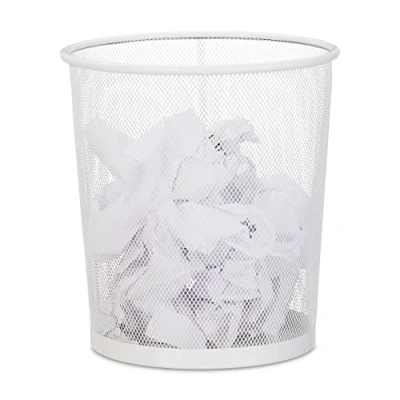 Afbeelding van Relaxdays papiermand metaal, kantoor &amp; keuken, draad, rond, prullenbak, 8 liter, H x D: 28 26 cm, wit