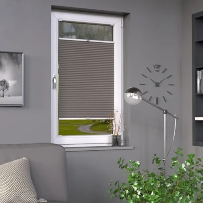 Afbeelding van Deco Raum plissé op maat, grijs raam rolgordijn, zonwering, inkijkbescherming, lichtdoorlatend rolgordijn voor ramen en deuren, B: 101 110 cm, H: 201 250 cm