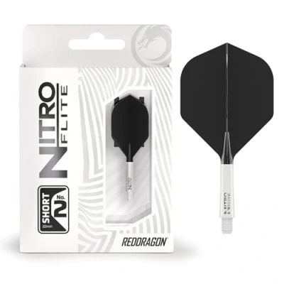 Afbeelding van RED DRAGON Darts Nitro Flite Geïntegreerd Vlucht en schachtsysteem No.2 Vorm ontwerp Wit &amp; Zwart Kleur, Korte lengte