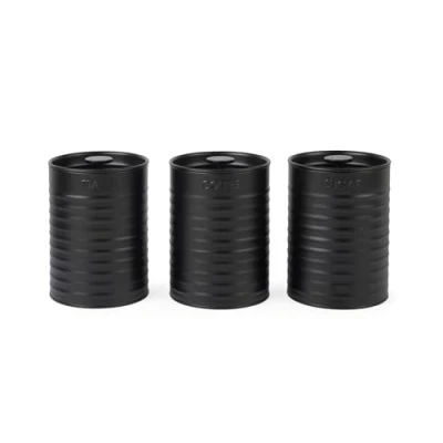 Afbeelding van Russell Hobbs RH03268EU7 Geribbelde 3 delige busset Set van keukenopbergbussen voor thee, koffie en suiker, duurzaam gepoedercoat staal, trekdeksels, gemakkelijk schoon te maken, geribbeld