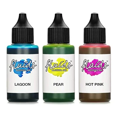 Afbeelding van 3x 30 ml Fluids Alcohol inkt SET: LAGOON, PEAR, HOT PINK, alcoholische voor Fluid Painting + Resin Art en epoxy hars, 3 KLEUREN