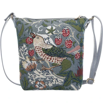 Afbeelding van Elegant smal tasje Strawberry Thief Grey Grijs William Morris