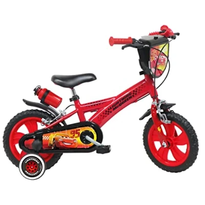 Afbeelding van A.T.L.A.S. Fiets 12 inch Cars/MC Queen met 2 remmen, decoratieve voorplaat, spatborden, behuizing en stabilisatoren, flessenhouder achter jongens, rood