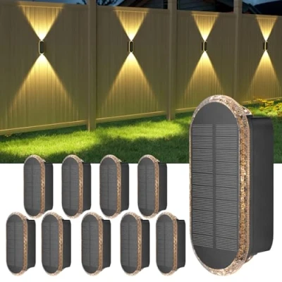Afbeelding van Ellasay Fence Buitenlamp Zonne energie LED: 3 kleuren (3000K/4000K/6500K) Zonnelampen op &amp; neerwaarts licht IP65 waterdicht hek tuin terras oprit (10 stuks)