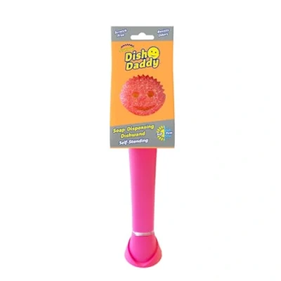 Afbeelding van Scrub Daddy Schotelspons met handvat, zeepdispenser schrobbenborstel, textuur veranderende afwasborstel vloeibare dispenser, borstels schraper en afneembare hoofdsponzen, roze