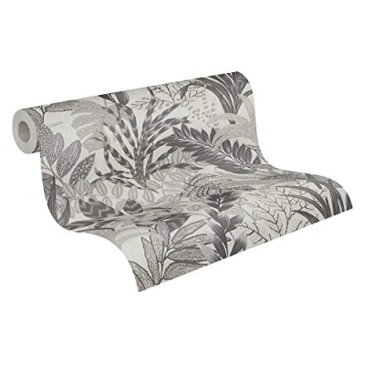 Afbeelding van Leen Bakker Livingwalls Behang Tropische Bladeren 53cm X 10,05 M AS378604 Grijs Vinyl
