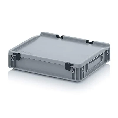 Afbeelding van Buitenste Eurocontainer + scharnierdeksel ED 43/75 HG, 5,2 l opbergdoos 40x30x9 cm industriële box vleescontainer campingbox voorraadbox afsluitbaar transportbox kunststof
