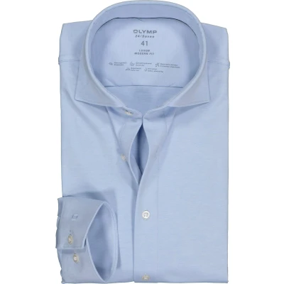 Afbeelding van OLYMP Luxor 24/Seven modern fit overhemd mouwlengte 7 lichtblauw tricot Strijkvriendelijk Boordmaat: 39