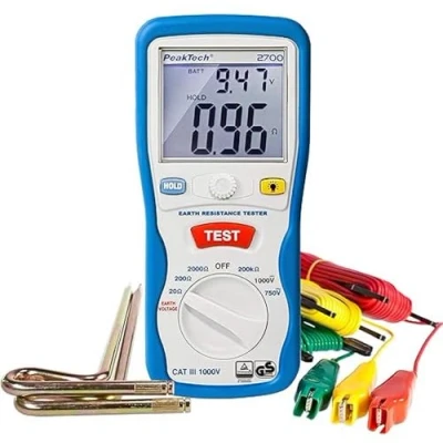 Afbeelding van Peaktech 2700 aardingsmeter 0 tot 2000 Ohm CAT III 1000 V complete set met accessoires